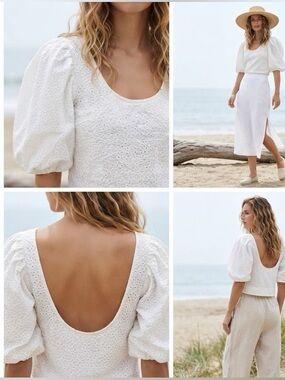 ZARA White Eyelet Puff-Sleeve Crop Top Roomy P2P:18